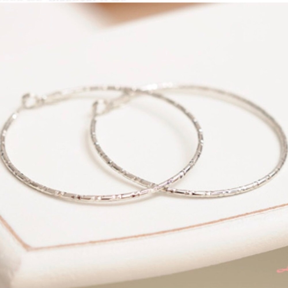 🆕 Boho Silver Tone Bamboo Print Hoop Earrings